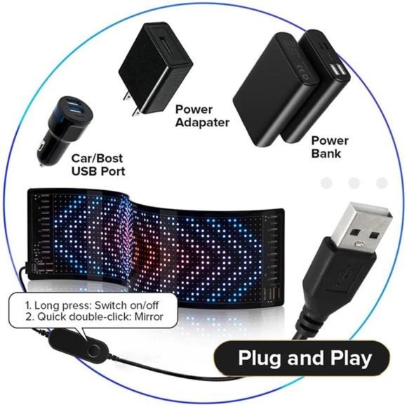 LED Sign for Car, 7''x3'' Flexible LED Display, Programmable LED Matrix Panel, U - Picture 5 of 7